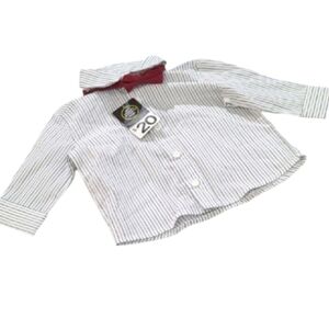 Pinstriped Dress Shirt w/ Red Bow Tie | 3–6 Months | Blue, White & Gray | George